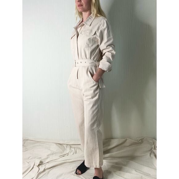 FARROW Ecru Cream Long Sleeve Twill Belted Long Sleeve Cotton Jumpsuit US SMALL - Picture 4 of 16